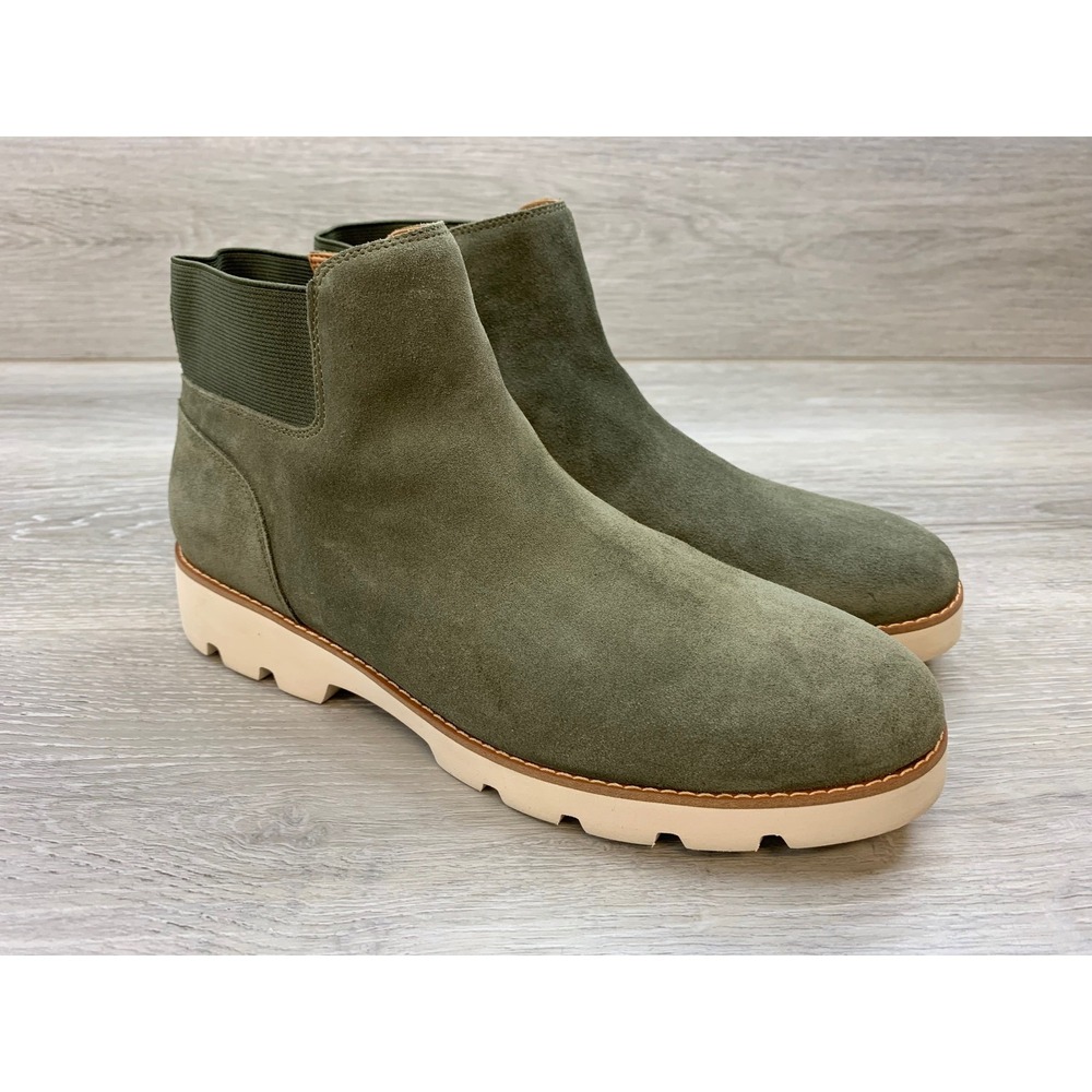 Vionic Women's Olive Green Suede Ankle Boots Side Zip Lug Sole 9.5 Shoes